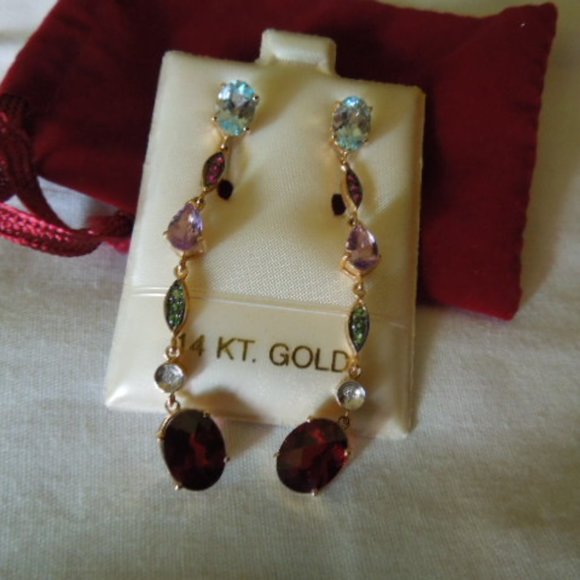 NWT 14K Gold & Multi Gemstone Dangle Earrings - Picture 2 of 9